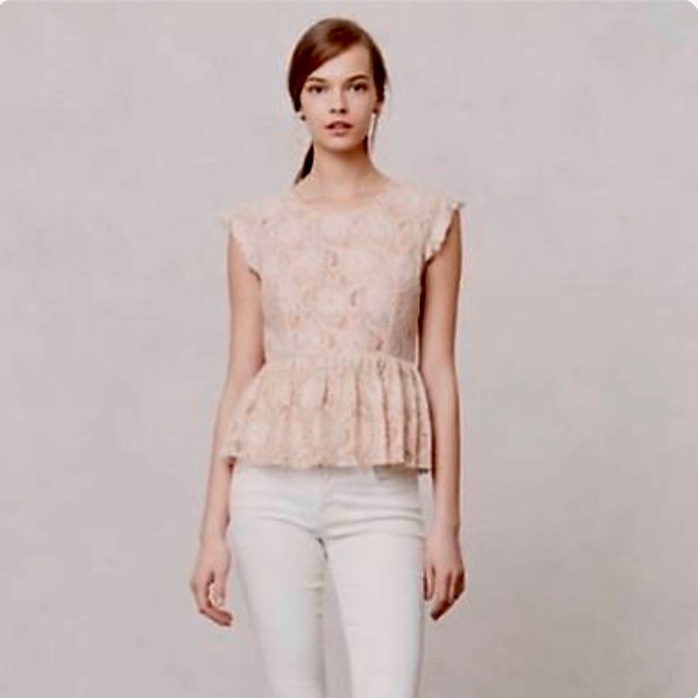 Anthropologie Maeve Katrina Lace Shimmer Peplum Top